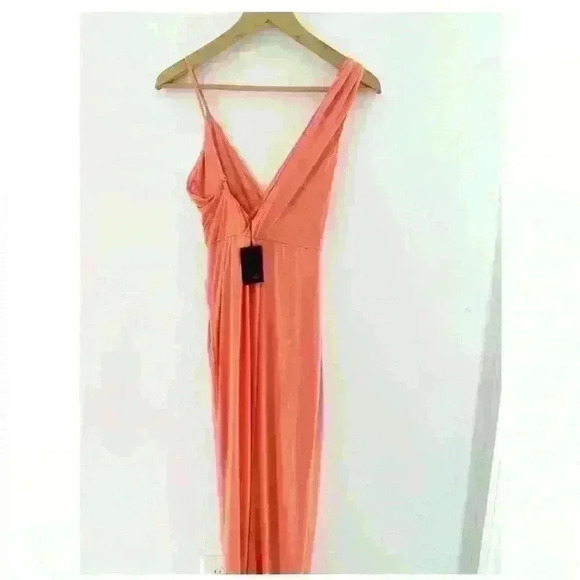 🔥🔥NWT NBD X Revolve Sangria Maxi Gown Slit Drape Maxi Dress Sherbert Peach Small - Picture 4 of 8